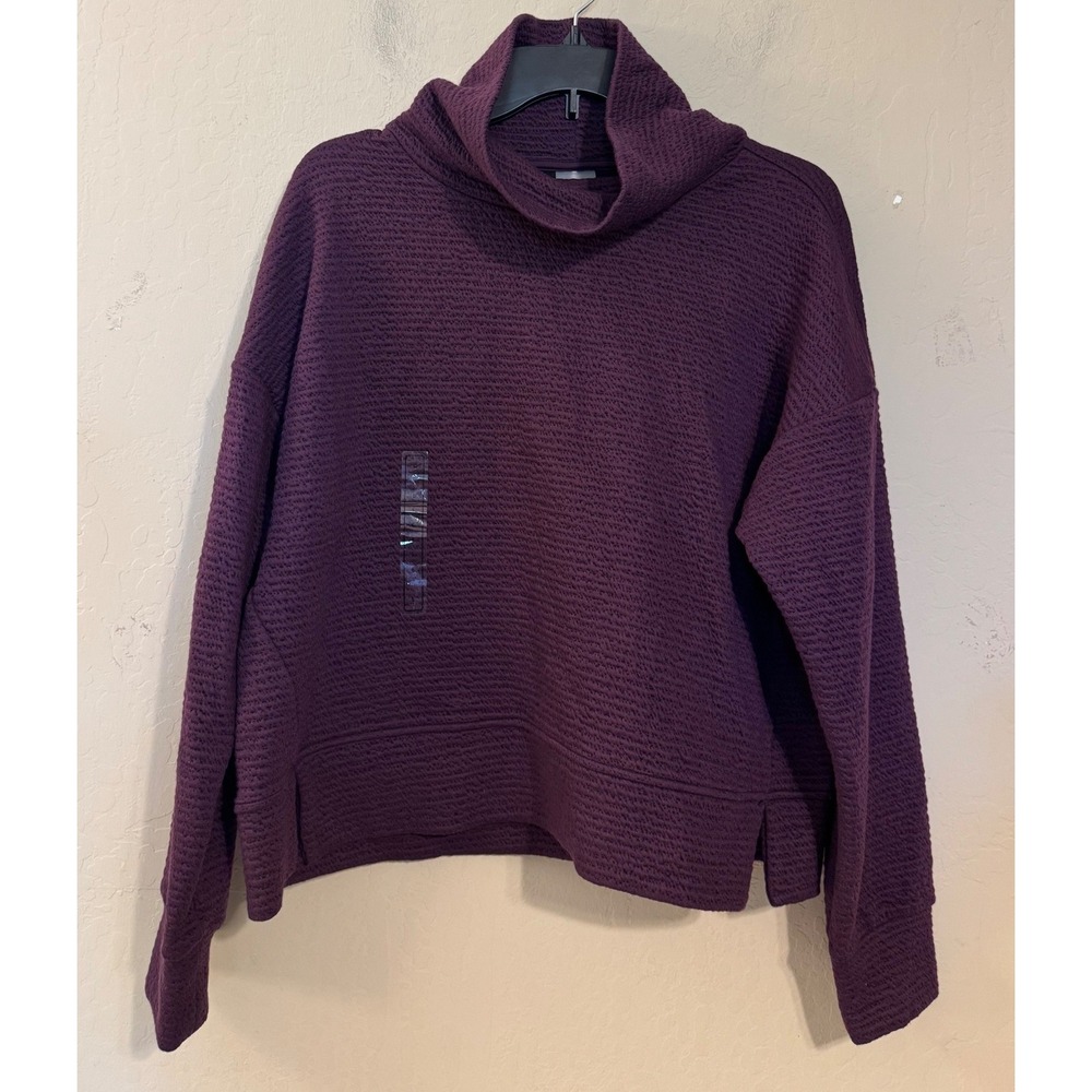 CALIA Lunar Jacquard Funnel Neck Sweater Women L Large Velvet Plum Pullover NEW